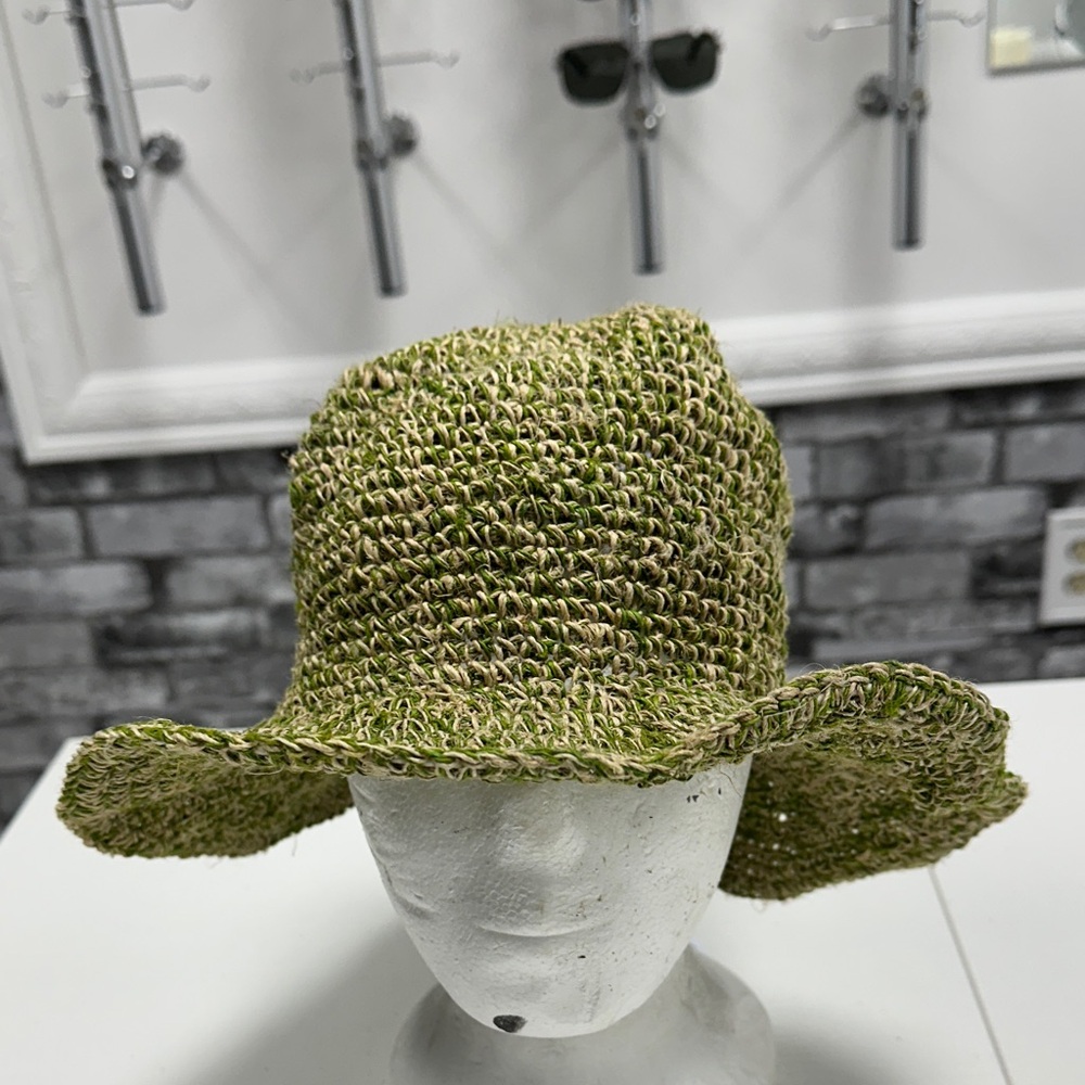 Green and Tan Woven Sun Hat